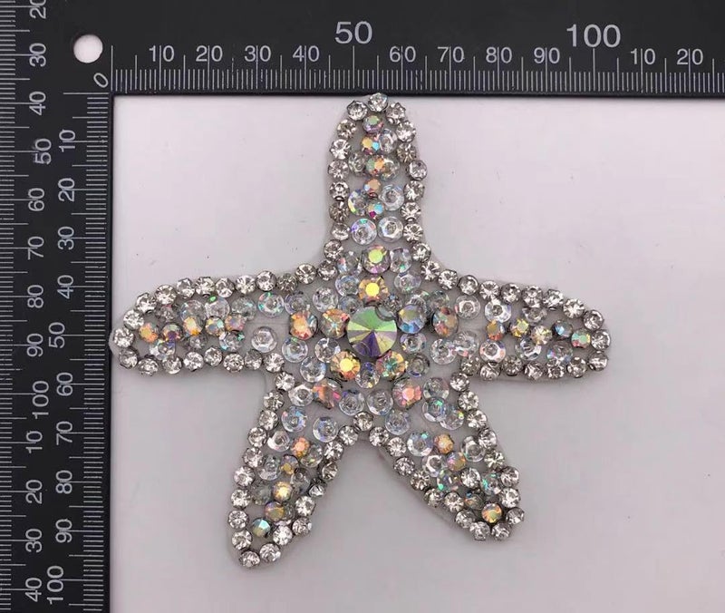 ESH7 2 Pcs Bling Starfish Rhinestone Crystal Bead Sequins Applique Patches, Sew On Stars Patch DIY Decorative for T-Shirt Dress Clothing Jeans Jackets Handbag Clothes - Image 4